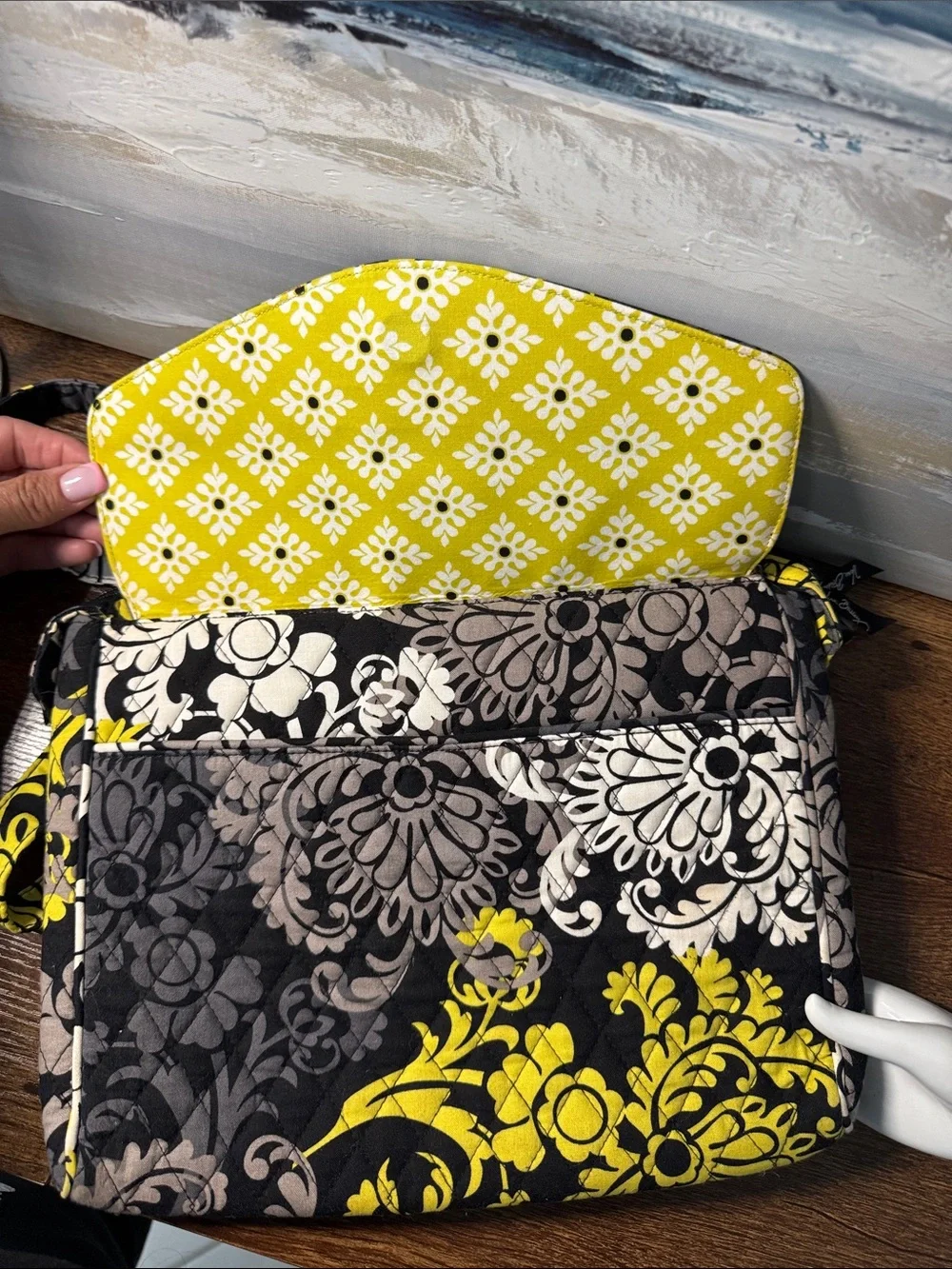 Vera Bradley- Quilted Floral Organizer Tote - Yellow & Black